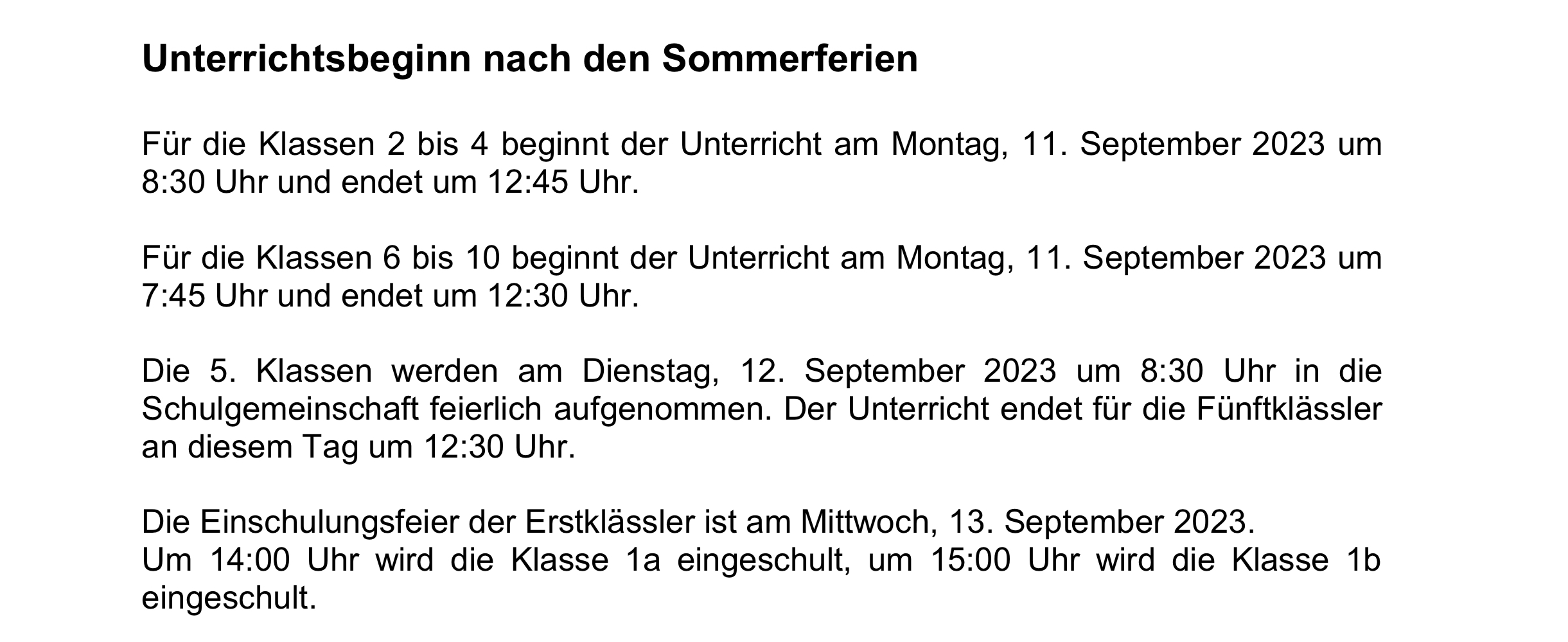 UB nach den Ferien